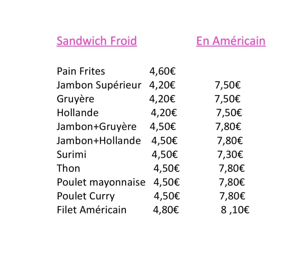 Sandwichs Frites Friterie Bar Brasserie Restaurant Croix Frit House Menu